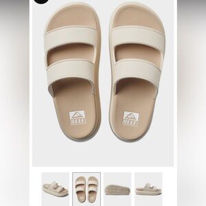 Reef Cream Double-Strap Slide Sandals with Tan Footbed